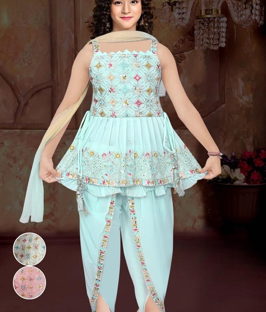 greenish blue Kids Dhoti Suits