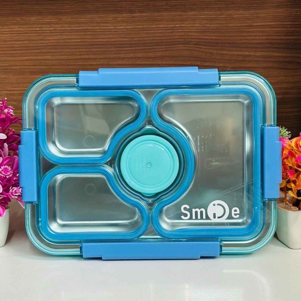Leakproof Multi-Compartment Lunch Box with Lid – Pink & Blue - Image 4