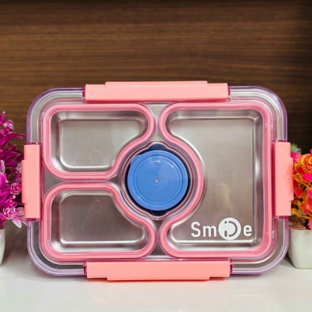 Leakproof Multi-Compartment Lunch Box with Lid – Pink & Blue