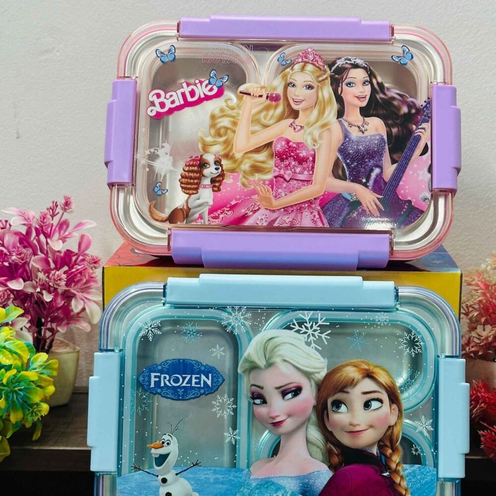 Kids Cartoon Printed Lunch Box – Leakproof & Multi-Compartment (Barbie, Frozen, Spiderman, Avengers & More) - Image 2