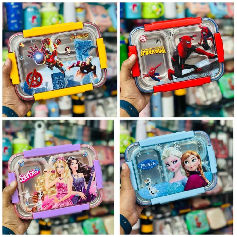 Kids Cartoon Printed Lunch Box – Leakproof & Multi-Compartment (Barbie, Frozen, Spiderman, Avengers & More) - Image 5