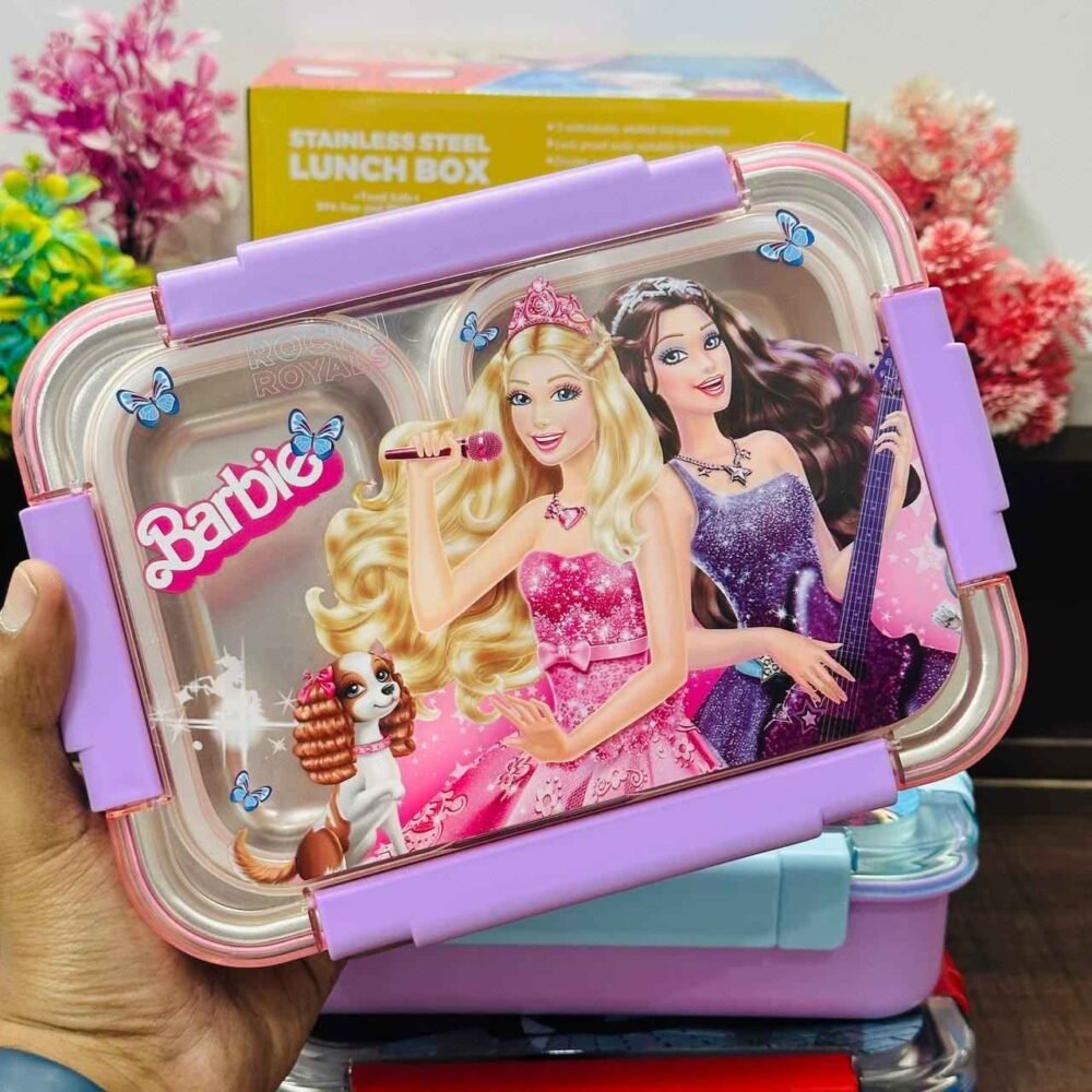 Kids Cartoon Printed Lunch Box – Leakproof & Multi-Compartment (Barbie, Frozen, Spiderman, Avengers & More)