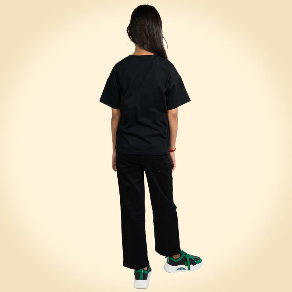Black “Amusing” Teddy Cartoon Oversized T-Shirt for Girls - Image 4