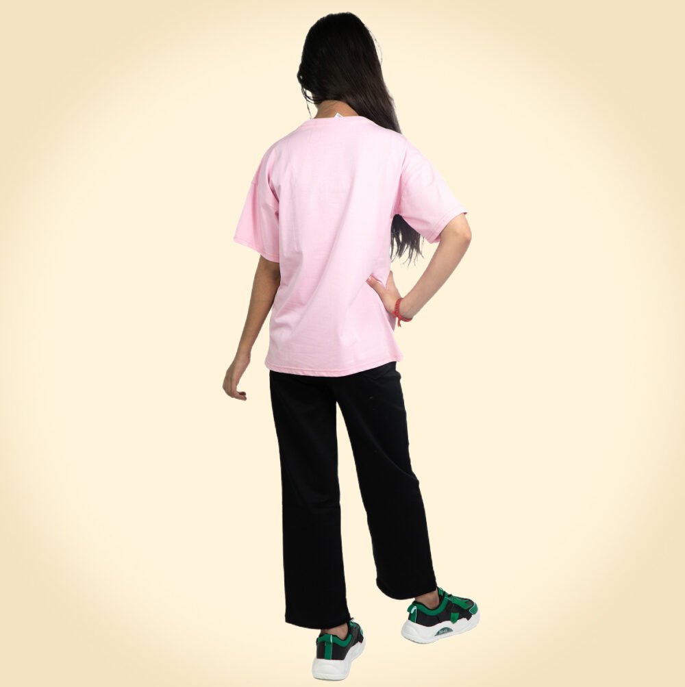 Trendy Pink Cartoon Oversized T-Shirt for Girls - Image 3