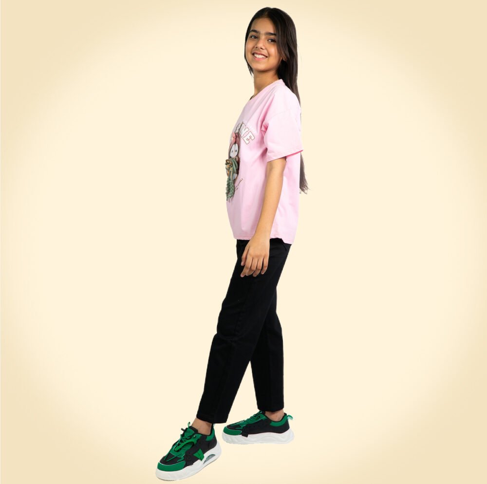 Trendy Pink Cartoon Oversized T-Shirt for Girls - Image 4