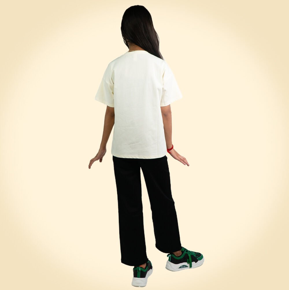 Cream Teddy Cartoon Oversized T-Shirt for Girls - Image 4