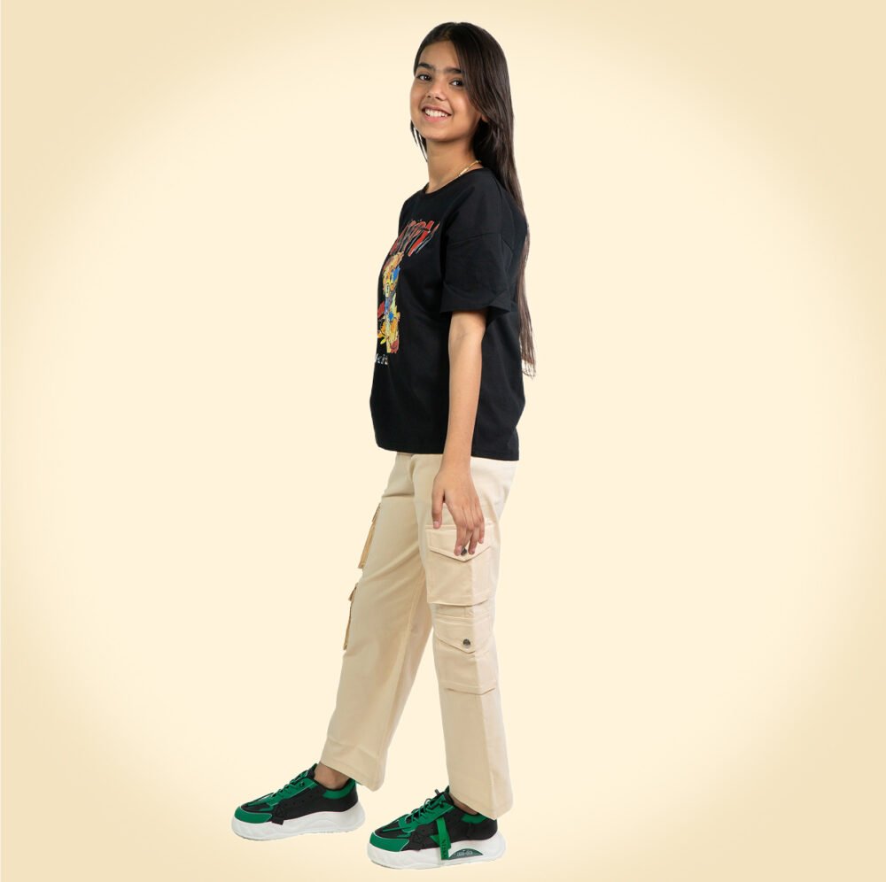 Girls Oversized Graphic T-Shirt – “Delicious Vibes” Dog Print (Black) - Image 2