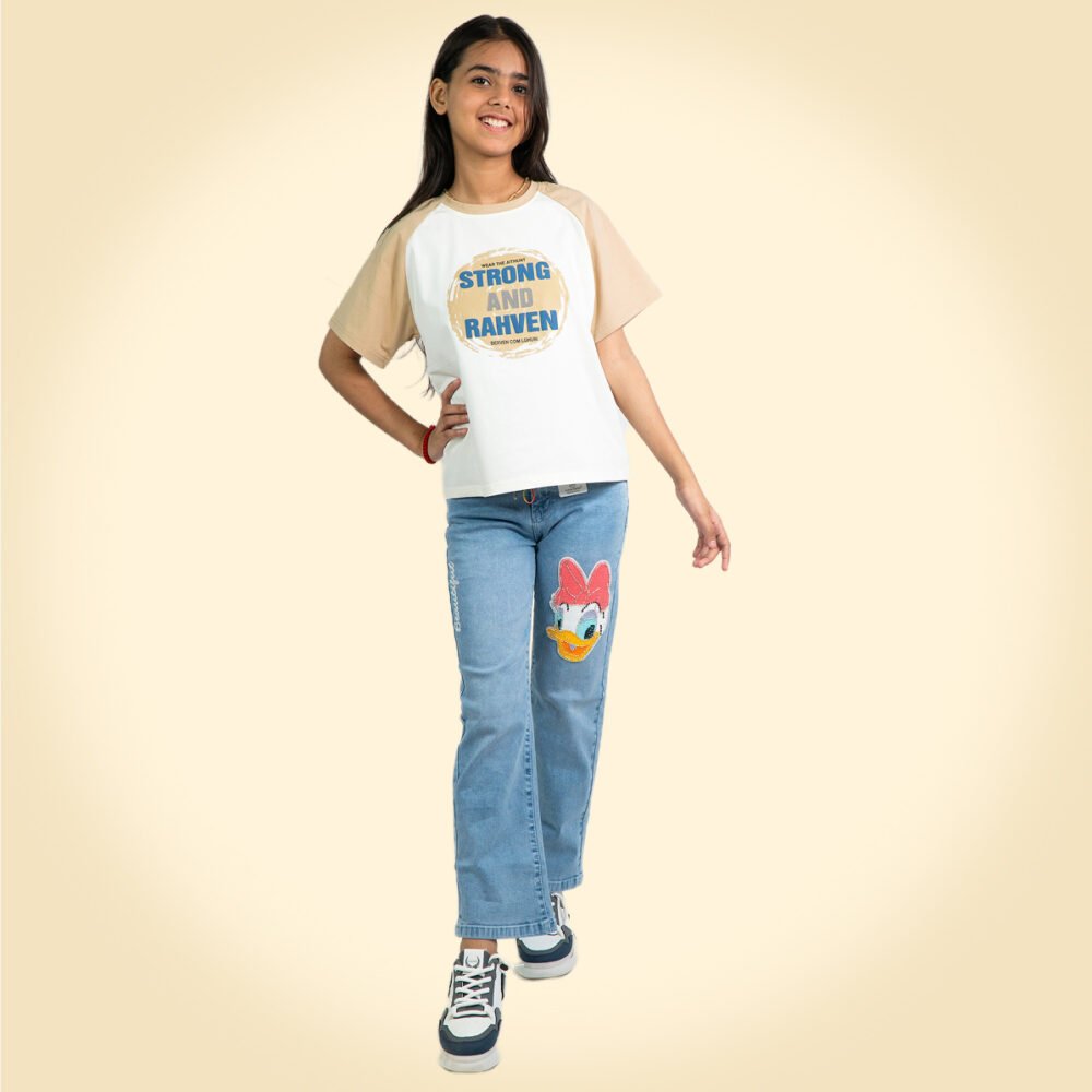 Trendy Graphic Slogan T-Shirt for Girls – Casual Cotton Tee