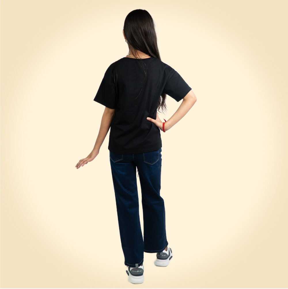 "Trendy Black Cartoon Graphic T-Shirt for Girls – Stylish Casual Wear" - Image 3
