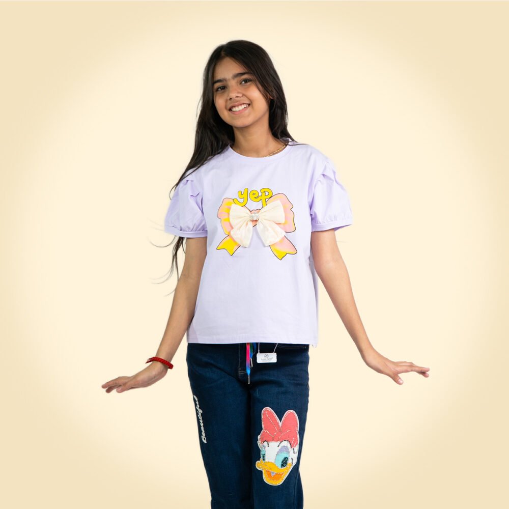 Girls Cartoon Print T-Shirt – Cute & Comfortable Cotton Tee for Kids