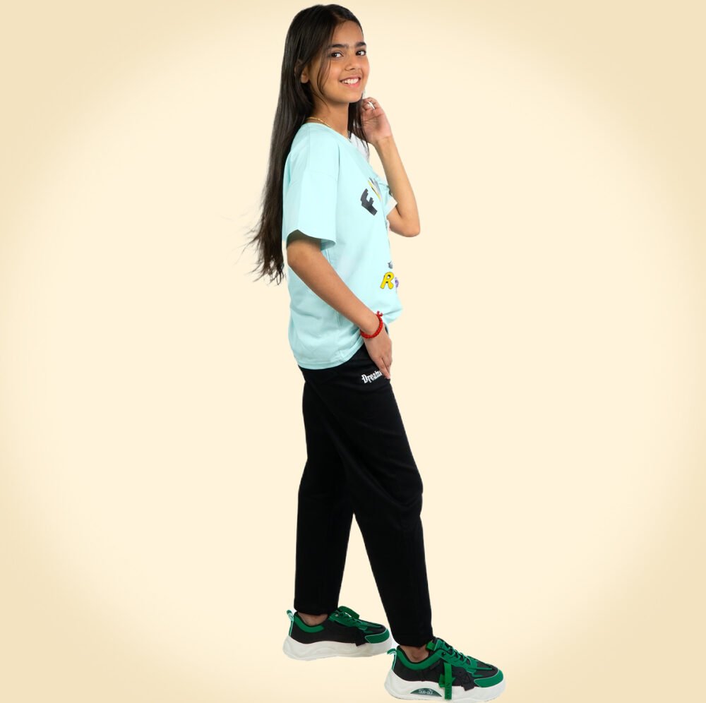 Flying Rabbit Oversized T-Shirt for Girls – Sky Blue - Image 3