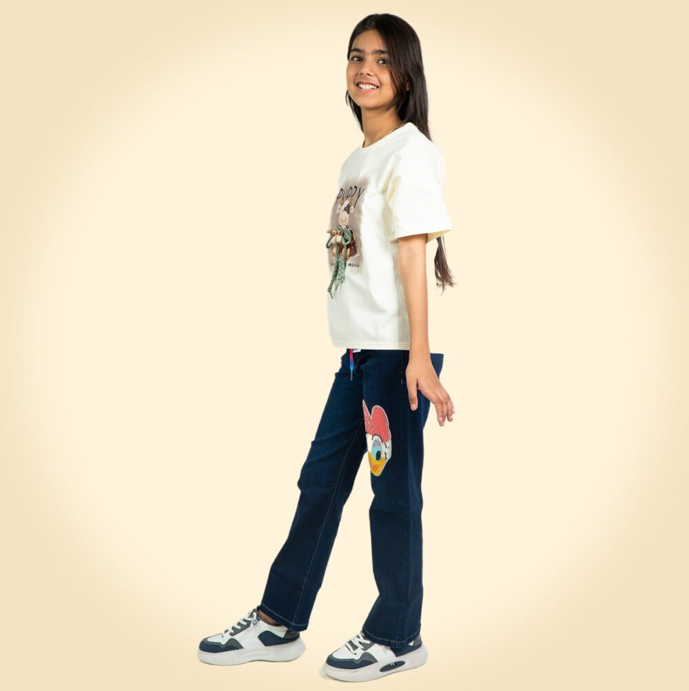 "Adorable Cream Puppy Print T-Shirt for Girls – Soft & Stylish Casual Wear" 🐶✨ - Image 5