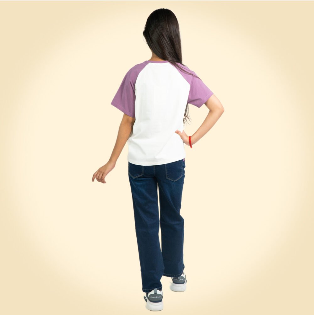 "Trendy Lavender & White Graphic T-Shirt for Girls – Stylish & Comfy Casual Wear" 👕✨ - Image 2