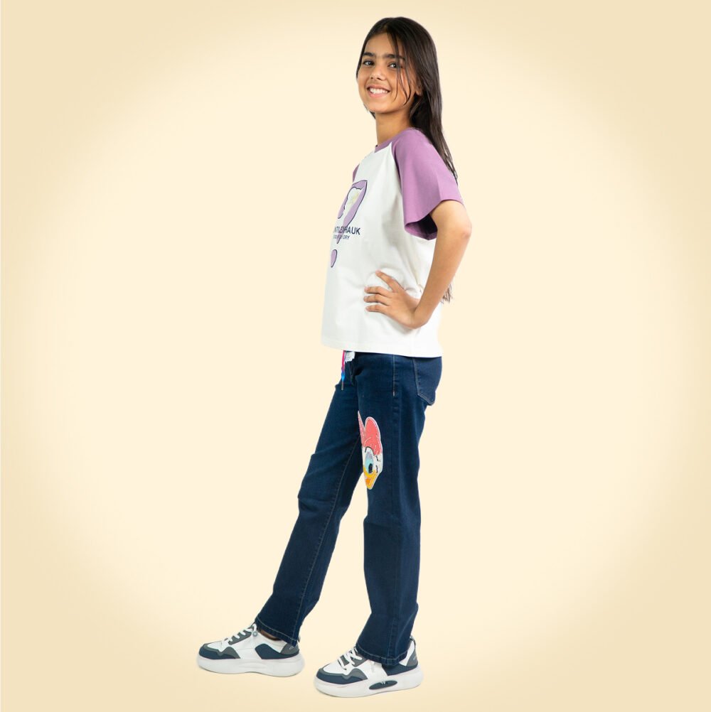 "Trendy Lavender & White Graphic T-Shirt for Girls – Stylish & Comfy Casual Wear" 👕✨ - Image 3
