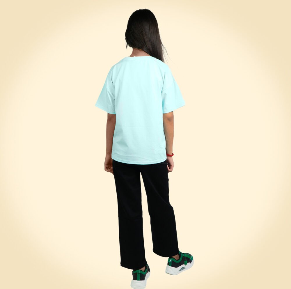 Flying Rabbit Oversized T-Shirt for Girls – Sky Blue - Image 4