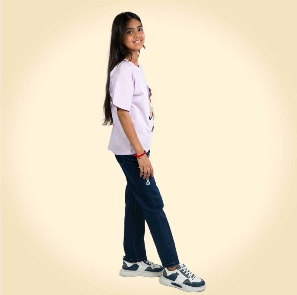 Lilac Cartoon Girl Graphic T-Shirt for Kids - Image 4