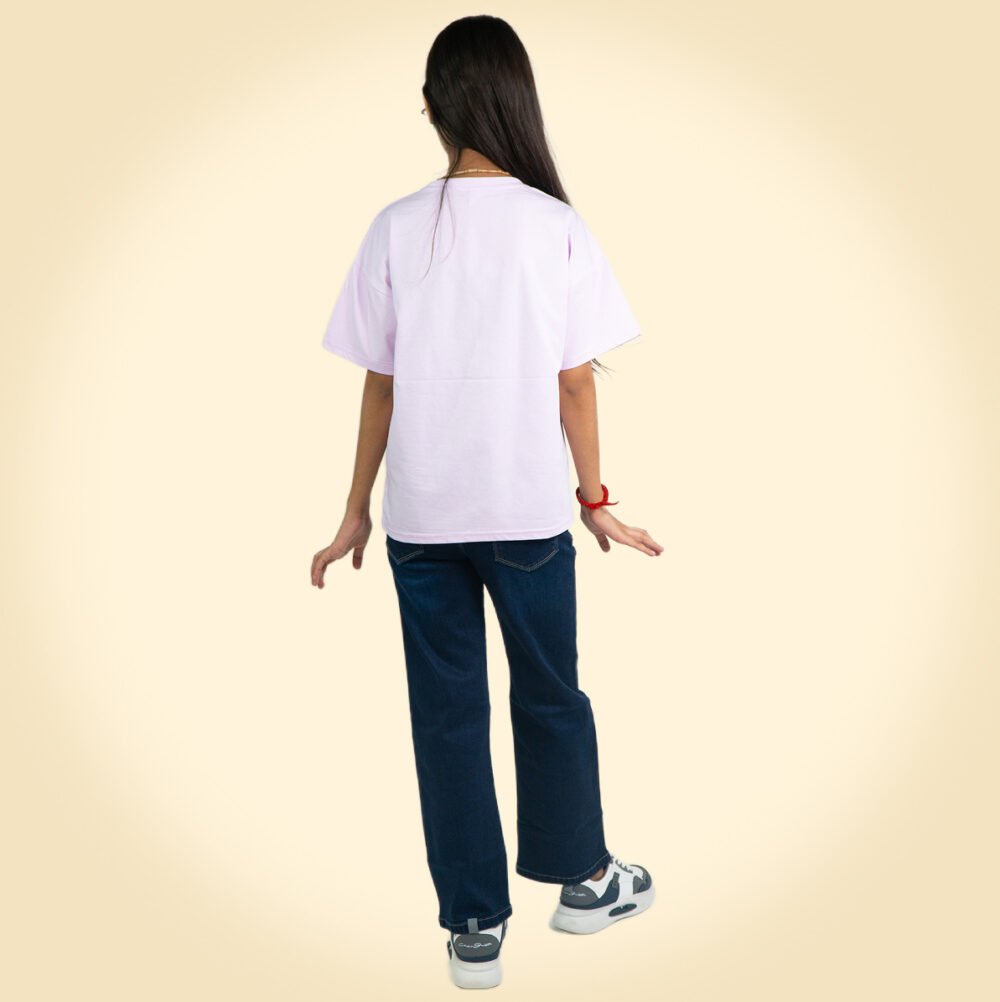 Lilac Cartoon Girl Graphic T-Shirt for Kids - Image 3
