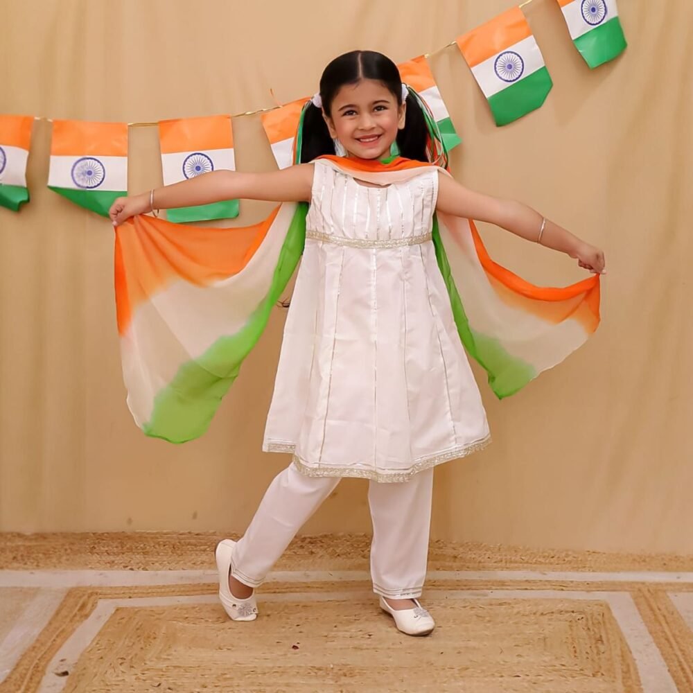 Girls Tricolor Ethnic Dress Set – Independence Day Special | Patriotic Outfit for Kids
