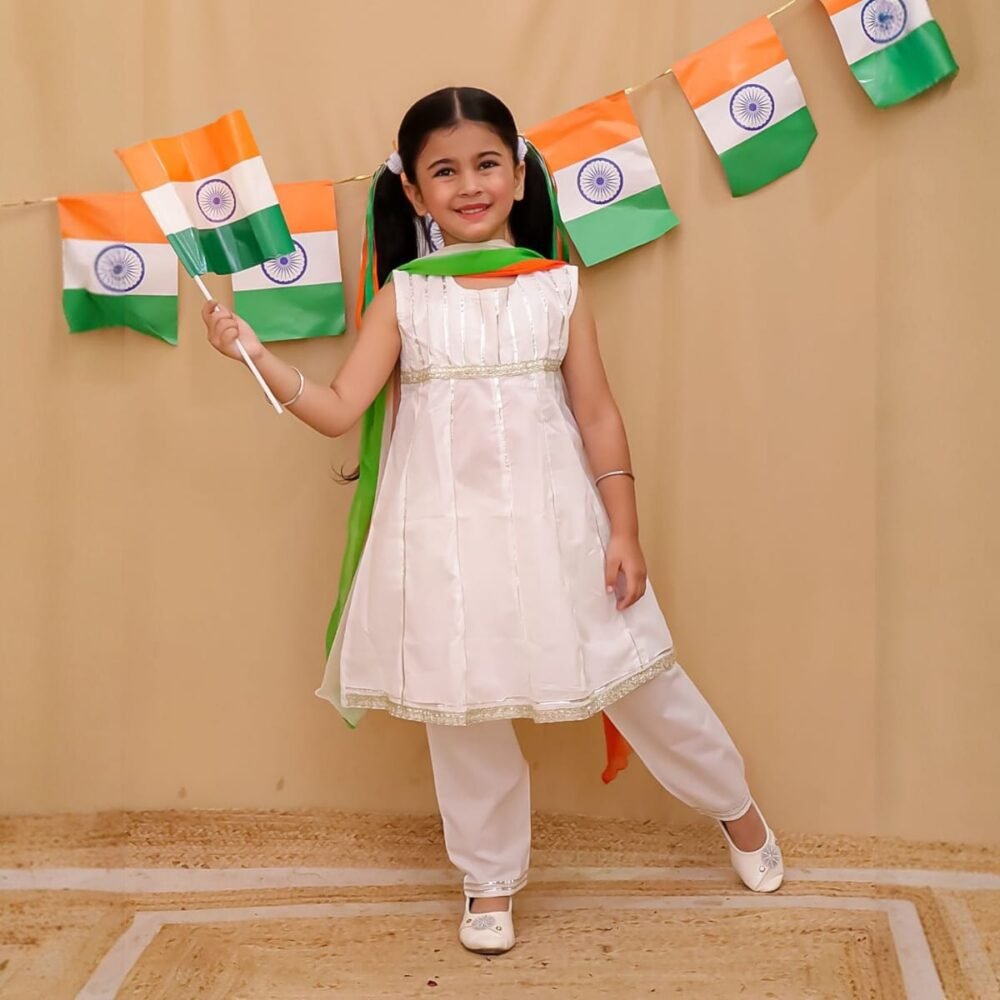 Girls Tricolor Ethnic Dress Set – Independence Day Special | Patriotic Outfit for Kids - Image 3
