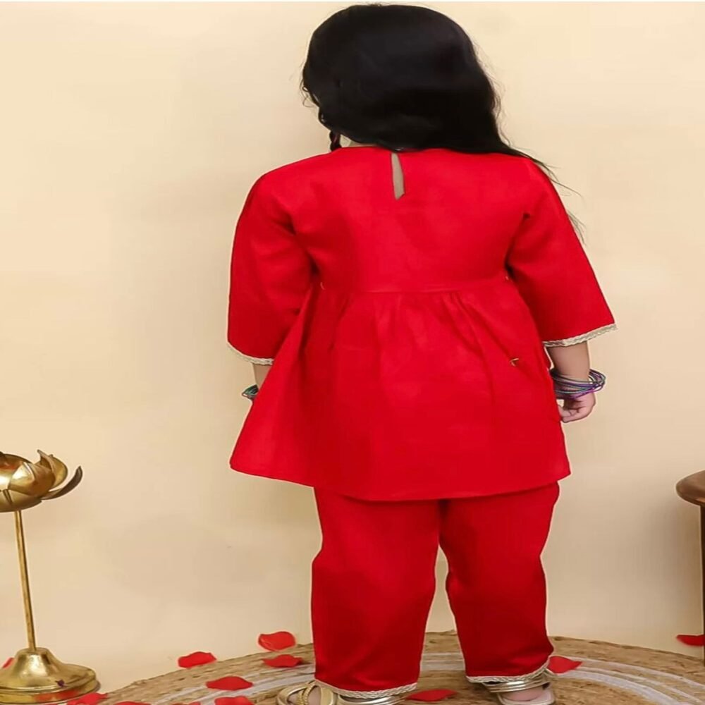 Stylish Kids Ethnic Suit Set – Girls Kurta & Pant Combo (Red & Blue) - Image 4
