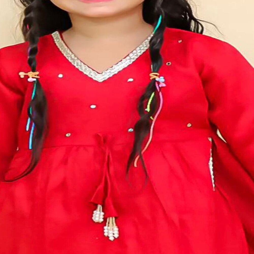 Stylish Kids Ethnic Suit Set – Girls Kurta & Pant Combo (Red & Blue) - Image 6