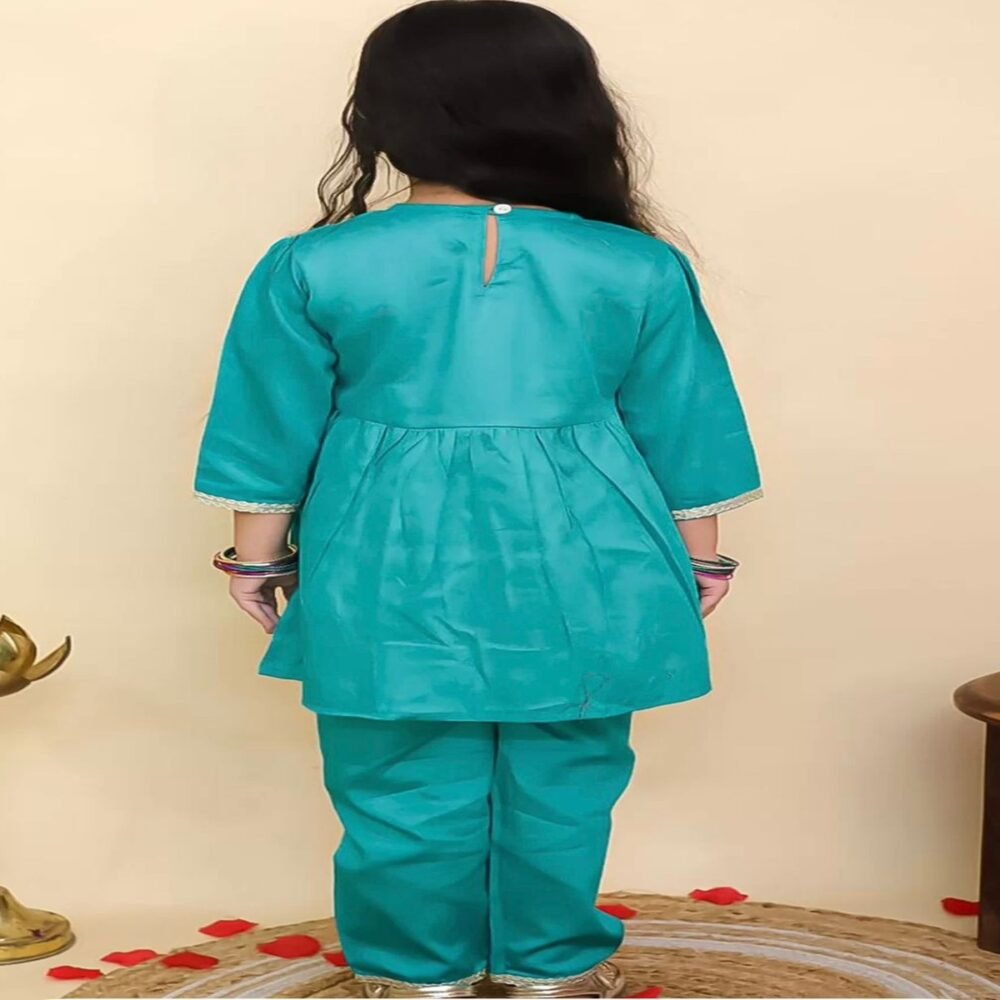 Stylish Kids Ethnic Suit Set – Girls Kurta & Pant Combo (Red & Blue) - Image 7