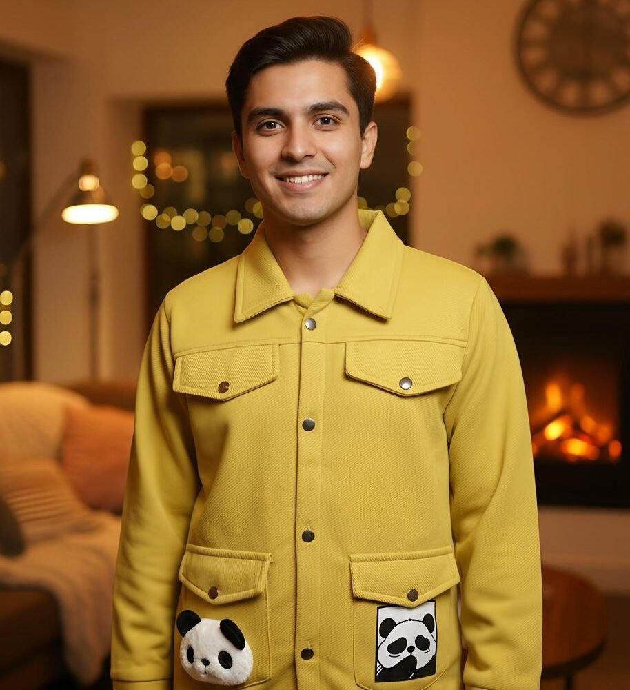 Kids Boys Yellow Panda Printed Jacket & Cargo Jogger Set