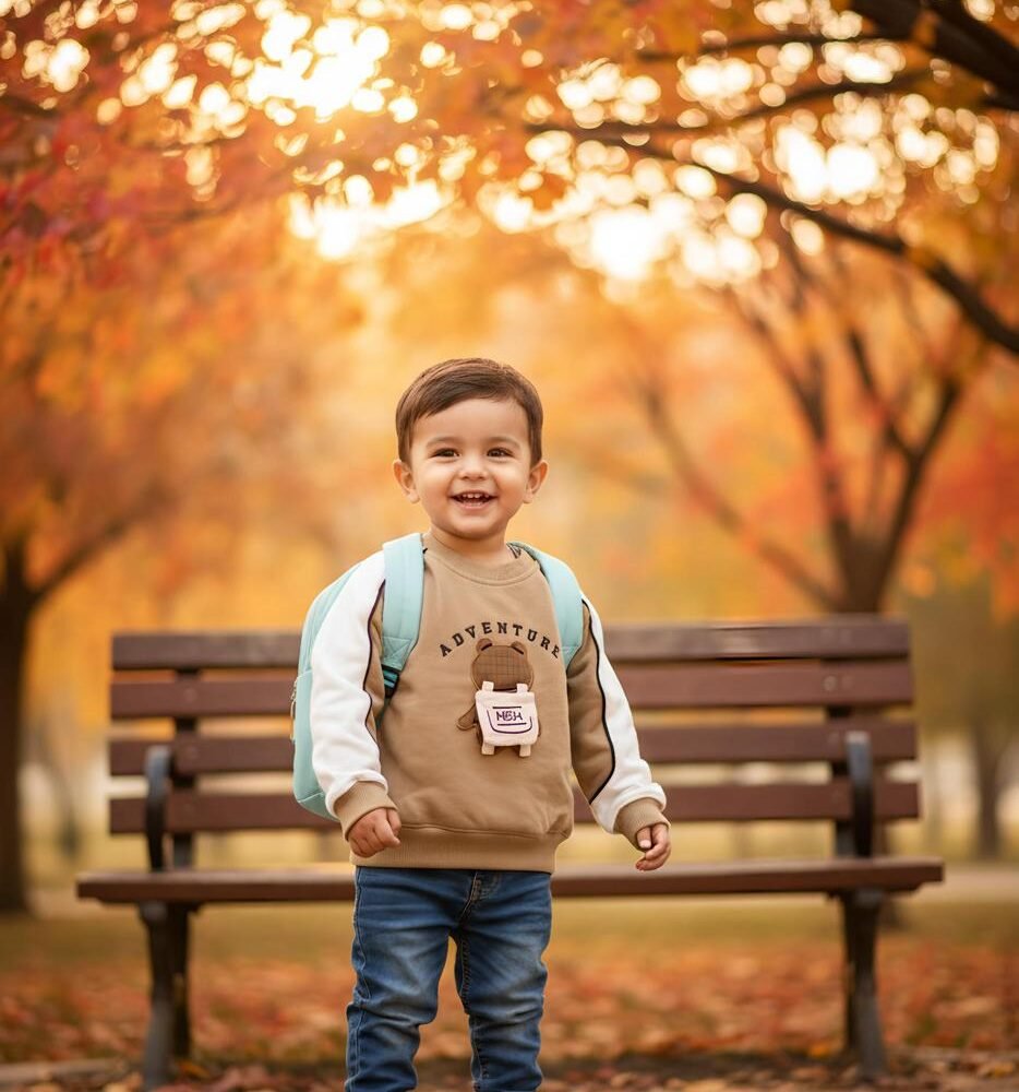 Boys Brown “Adventure Bear” Sweatshirt with white Sleeves